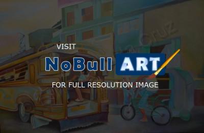 Paintings - Philippine Scene Jeepney - Oil Paint